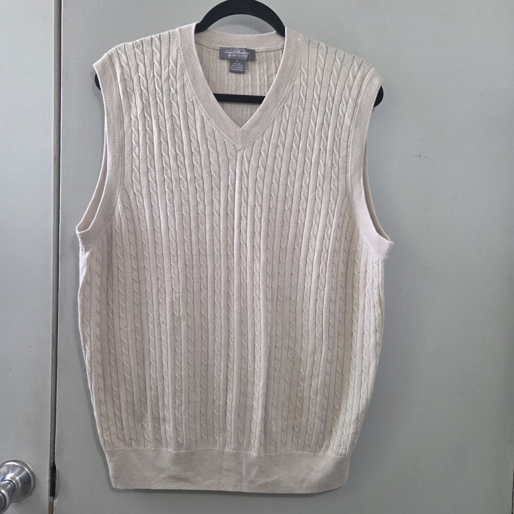 Daniel Cremieux L Sweater Vest Ivory Silk Cotton Cashmere Cable Knit V Neck